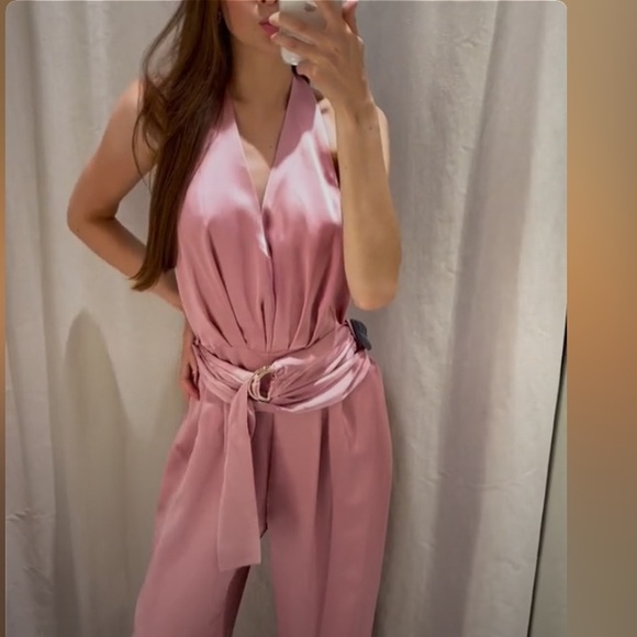 ZARA SATIN EFFECT JUMPSUIT WITH BELT - Picture 9 of 16